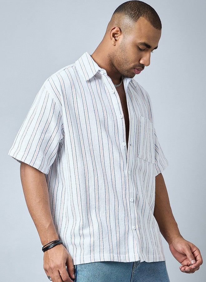 CHIMPAAANZEE Striped Spread Collar Oversized Casual Shirt - Image 4
